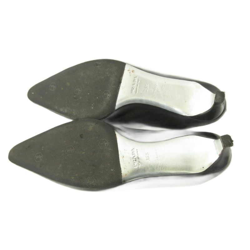 Prada Mule Shoes Low Heel Pointed Toe Leather 36.5 23.5cm (9.25in) Black 1227