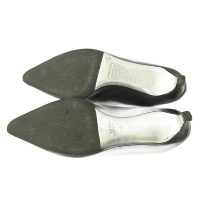 Prada Mule Shoes Low Heel Pointed Toe Leather 36.5 23.5cm (9.25in) Black 1227