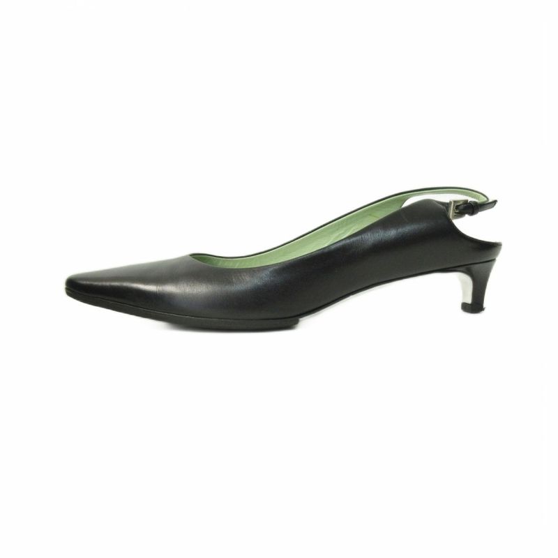 Prada Mule Shoes Low Heel Pointed Toe Leather 36.5 23.5cm (9.25in) Black 1227