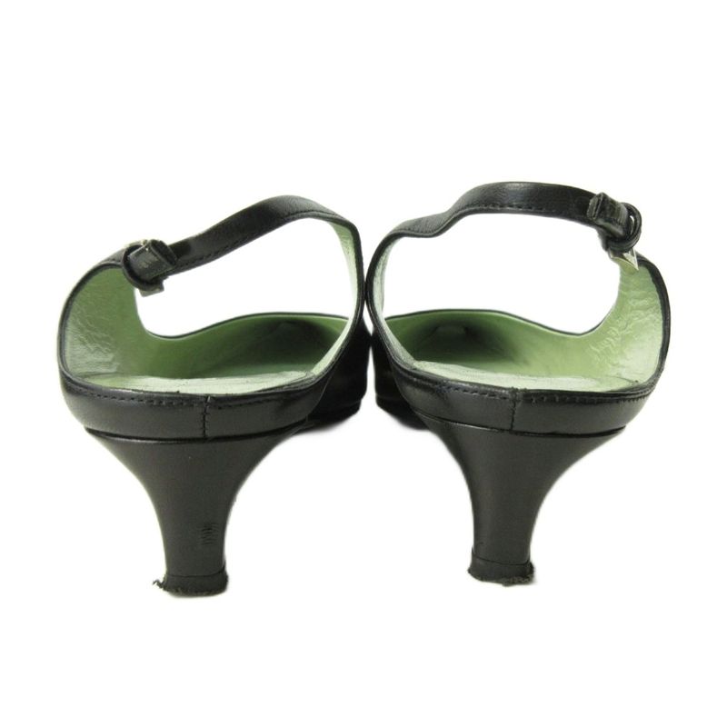 Prada Mule Shoes Low Heel Pointed Toe Leather 36.5 23.5cm (9.25in) Black 1227