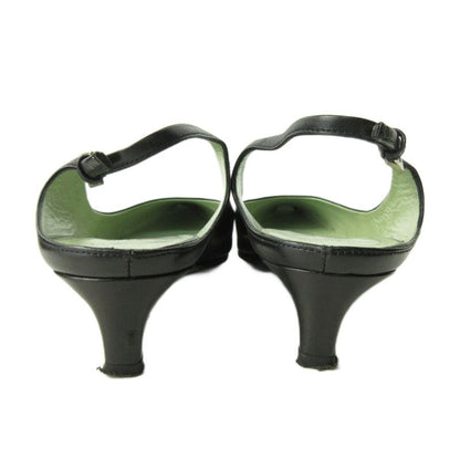 Prada Mule Shoes Low Heel Pointed Toe Leather 36.5 23.5cm (9.25in) Black 1227