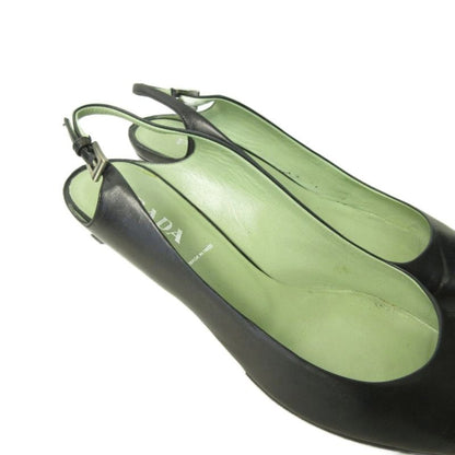 Prada Mule Shoes Low Heel Pointed Toe Leather 36.5 23.5cm (9.25in) Black 1227