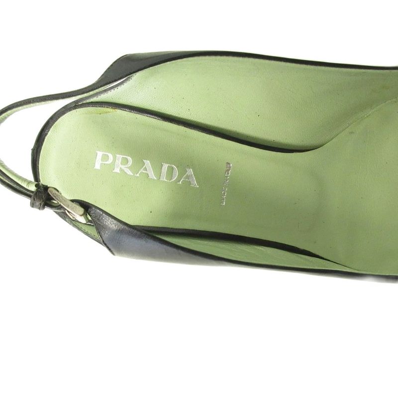 Prada Mule Shoes Low Heel Pointed Toe Leather 36.5 23.5cm (9.25in) Black 1227