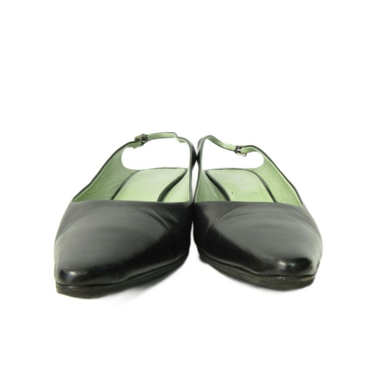 Prada Mule Shoes Low Heel Pointed Toe Leather 36.5 23.5cm (9.25in) Black 1227