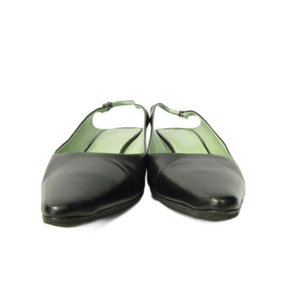 Prada Mule Shoes Low Heel Pointed Toe Leather 36.5 23.5cm (9.25in) Black 1227