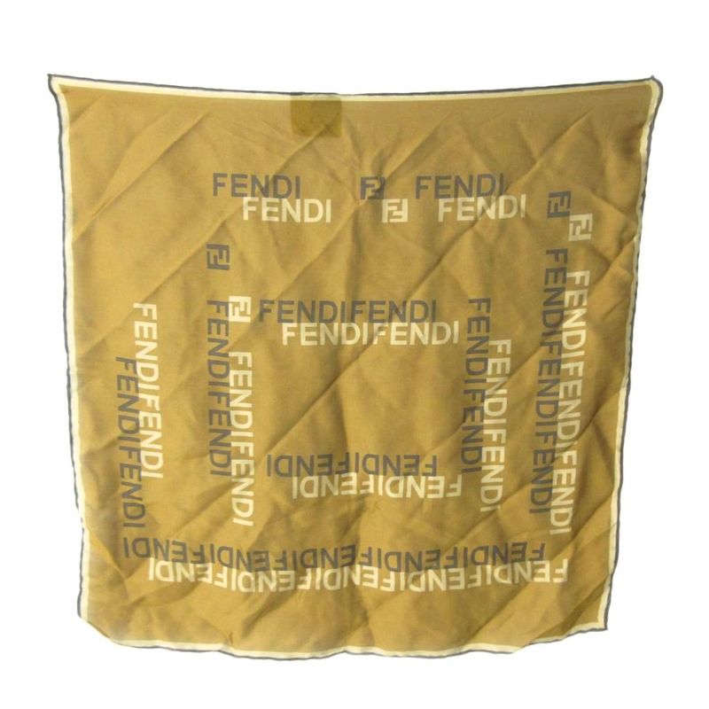 Fendi Silk Logo Scarf FF Brown