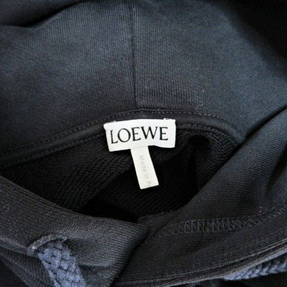 Loewe Anagram Parka Pullover Hoodie Leather Logo Patch M Navy 1230 • MNK4
