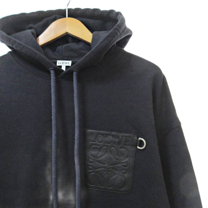 Loewe Anagram Parka Pullover Hoodie Leather Logo Patch M Navy 1230 • MNK4