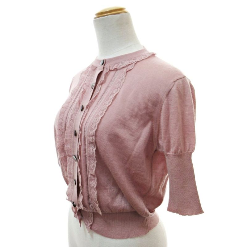 Louis Vuitton Cashmere Knit Cardigan Half Sleeve Lace S Pink 1230 • MNK4