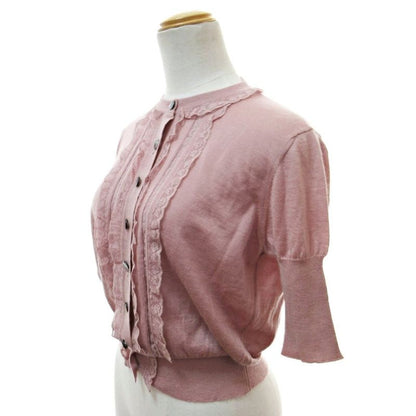 Louis Vuitton Cashmere Knit Cardigan Half Sleeve Lace S Pink 1230 • MNK4