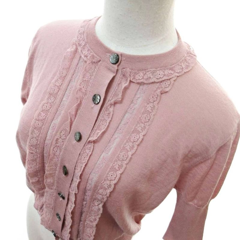 Louis Vuitton Cashmere Knit Cardigan Half Sleeve Lace S Pink 1230 • MNK4