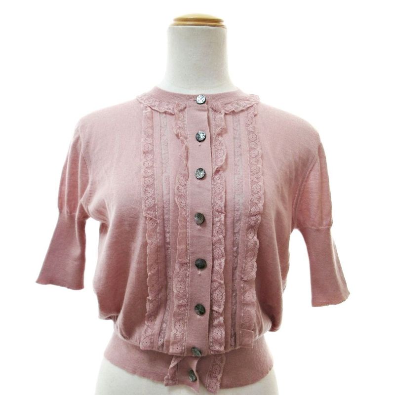 Louis Vuitton Cashmere Knit Cardigan Half Sleeve Lace S Pink 1230 • MNK4
