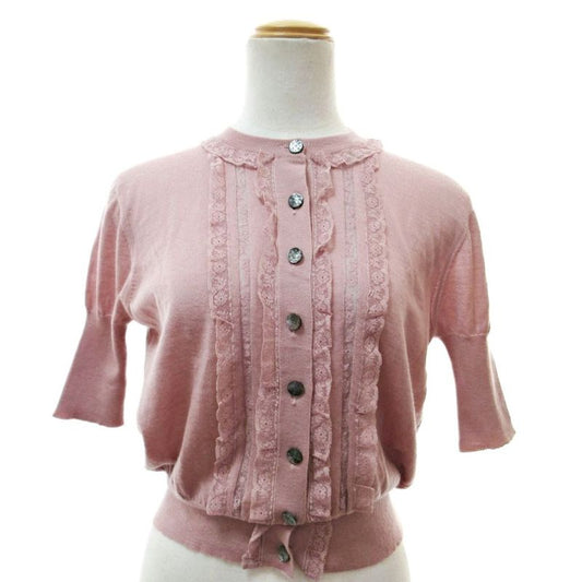 Louis Vuitton Cashmere Knit Cardigan Half Sleeve Lace S Pink 1230 • MNK4
