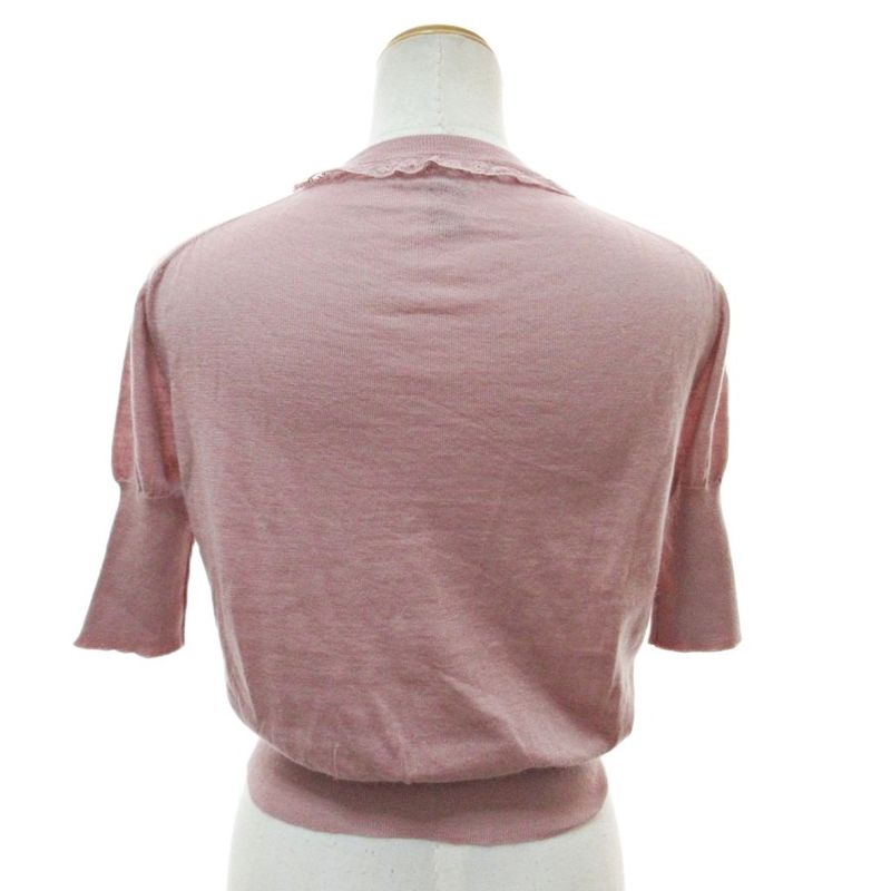 Louis Vuitton Cashmere Knit Cardigan Half Sleeve Lace S Pink 1230 • MNK4