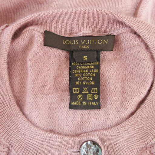 Louis Vuitton Cashmere Knit Cardigan Half Sleeve Lace S Pink 1230 • MNK4