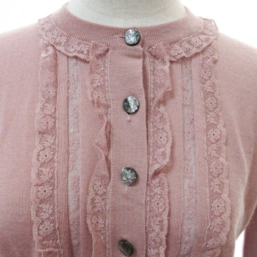 Louis Vuitton Cashmere Knit Cardigan Half Sleeve Lace S Pink 1230 • MNK4