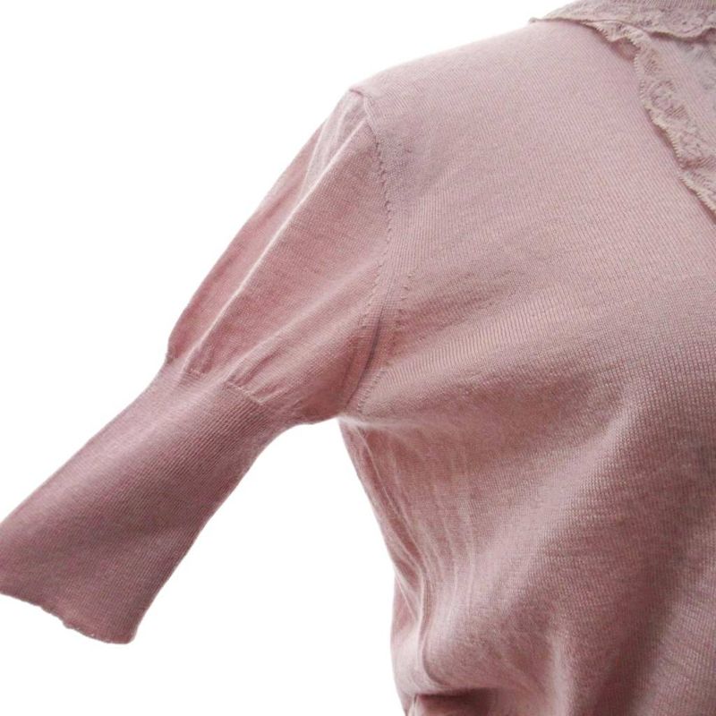 Louis Vuitton Cashmere Knit Cardigan Half Sleeve Lace S Pink 1230 • MNK4