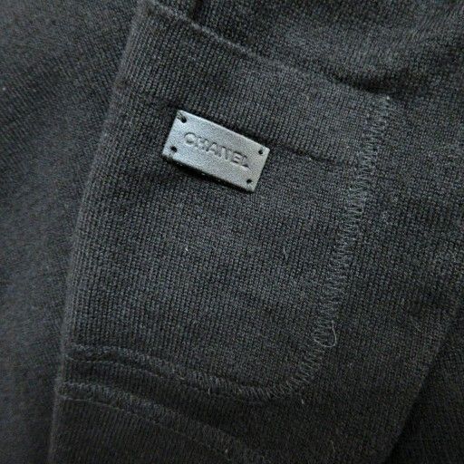 Chanel Cashmere Knit Cut And Sew Sweater Long Sleeve Logo Patch 38 Black 1230 •