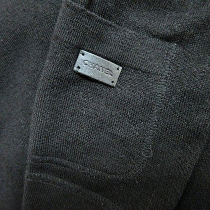 Chanel Cashmere Knit Cut And Sew Sweater Long Sleeve Logo Patch 38 Black 1230 •