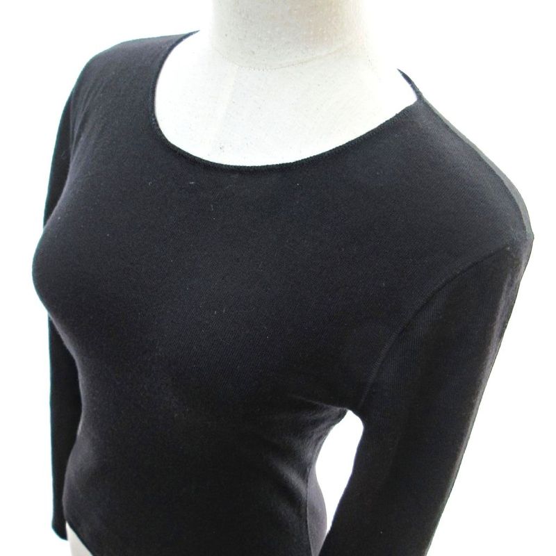 Chanel Cashmere Knit Cut And Sew Sweater Long Sleeve Logo Patch 38 Black 1230 •