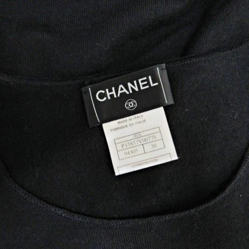 Chanel Cashmere Knit Cut And Sew Sweater Long Sleeve Logo Patch 38 Black 1230 •