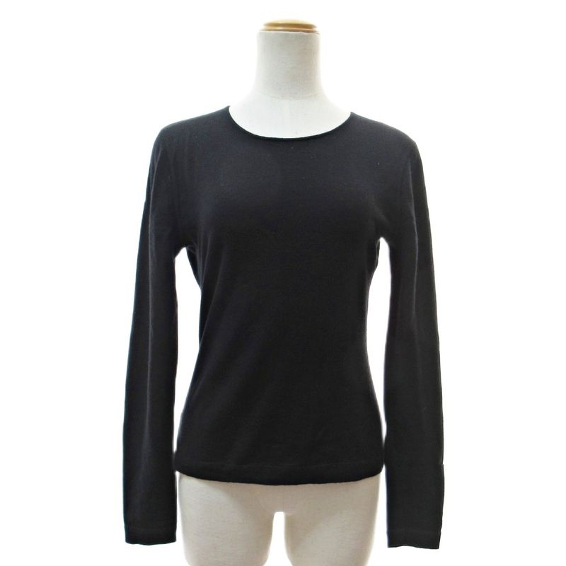 Chanel Cashmere Knit Cut And Sew Sweater Long Sleeve Logo Patch 38 Black 1230 •
