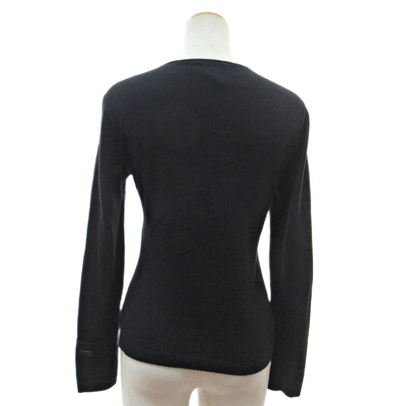 Chanel Cashmere Knit Cut And Sew Sweater Long Sleeve Logo Patch 38 Black 1230 •