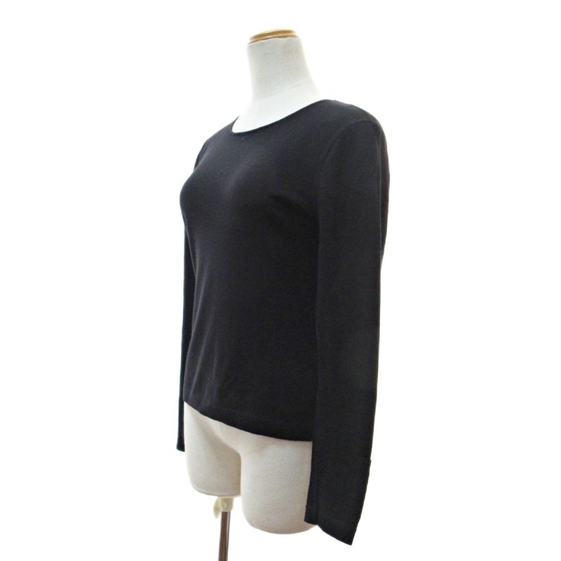 Chanel Cashmere Knit Cut And Sew Sweater Long Sleeve Logo Patch 38 Black 1230 •