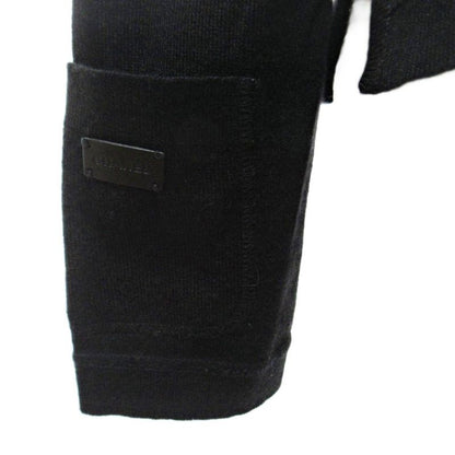 Chanel Cashmere Knit Cut And Sew Sweater Long Sleeve Logo Patch 38 Black 1230 •