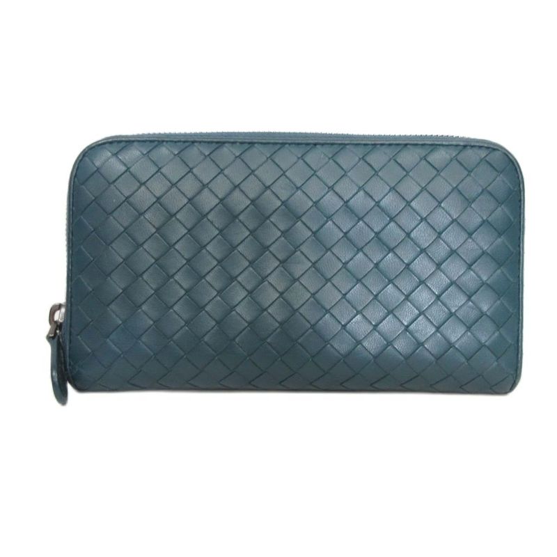 Bottega Veneta Intrecciato Round Zipper Long Wallet Long Wallet Leather Green