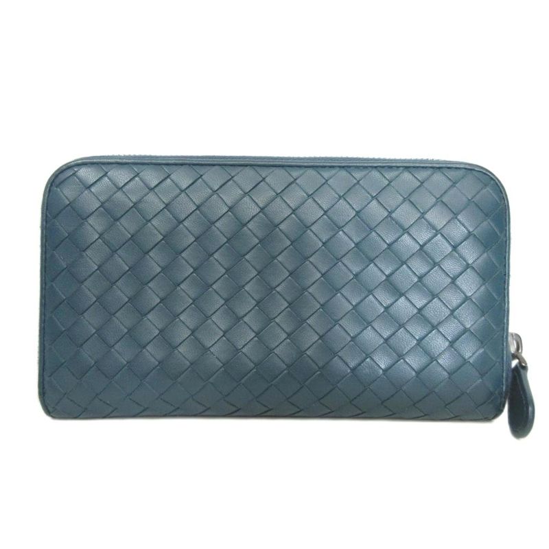 Bottega Veneta Intrecciato Round Zipper Long Wallet Long Wallet Leather Green