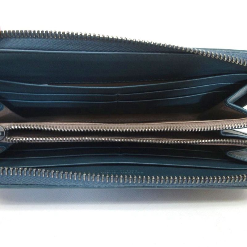 Bottega Veneta Intrecciato Round Zipper Long Wallet Long Wallet Leather Green