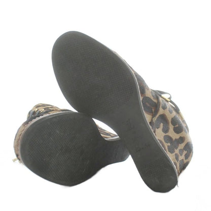 Louis Vuitton Ankle Boots Harako Wedge Sole Leopard Print Leopard Lace Up 38.5