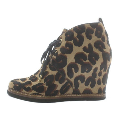 Louis Vuitton Ankle Boots Harako Wedge Sole Leopard Print Leopard Lace Up 38.5