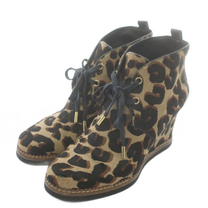 Louis Vuitton Ankle Boots Harako Wedge Sole Leopard Print Leopard Lace Up 38.5