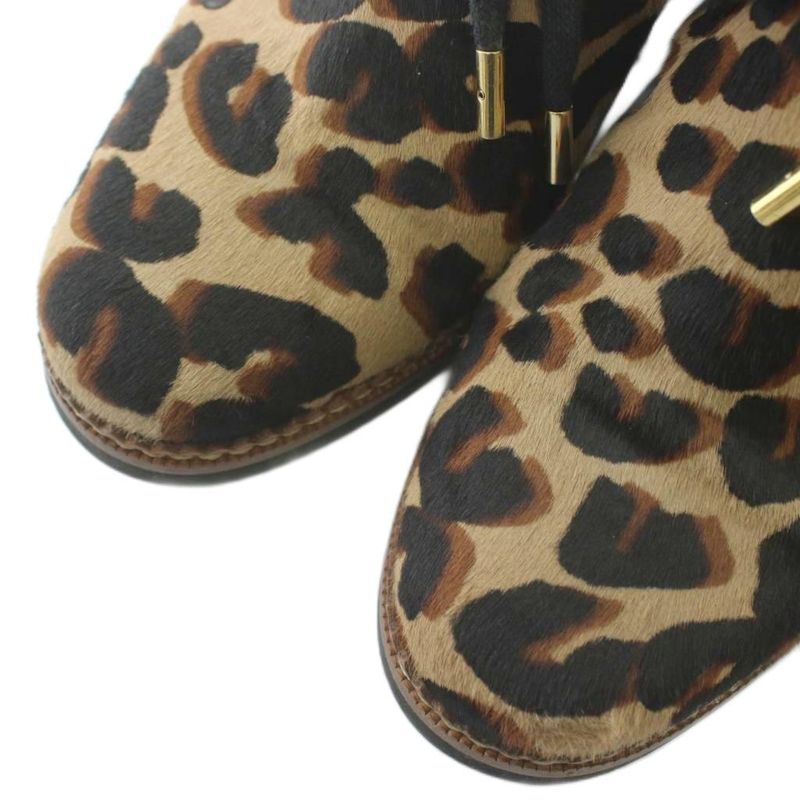 Louis Vuitton Ankle Boots Harako Wedge Sole Leopard Print Leopard Lace Up 38.5