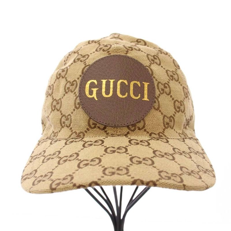 Gucci Hat Baseball Cap GG Canvas Leather Logo Patch All Over Pattern M 58cm