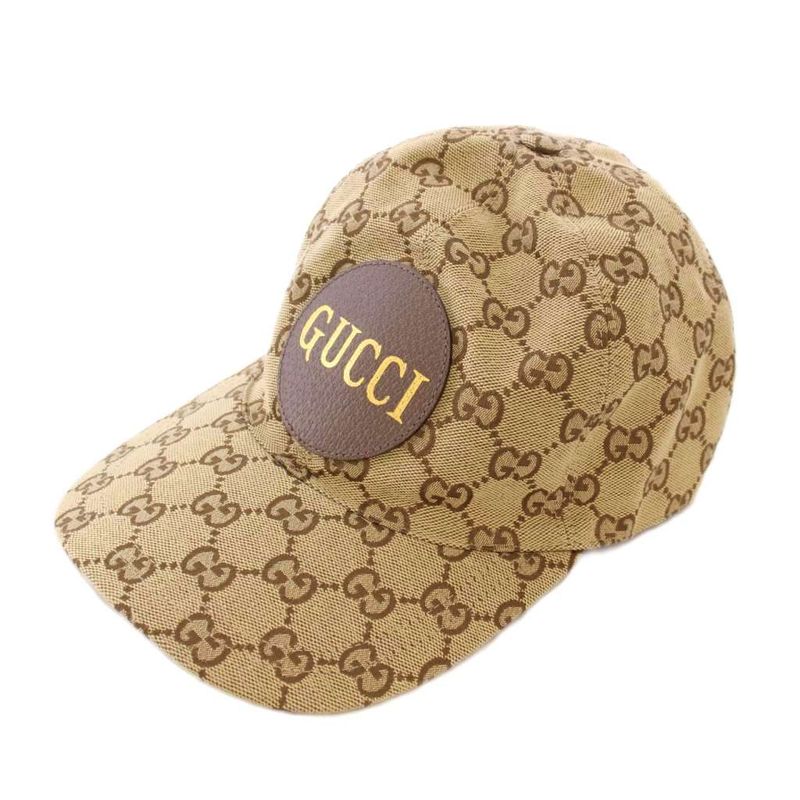 Gucci Hat Baseball Cap GG Canvas Leather Logo Patch All Over Pattern M 58cm