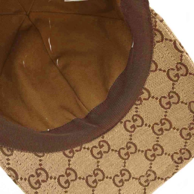 Gucci Hat Baseball Cap GG Canvas Leather Logo Patch All Over Pattern M 58cm