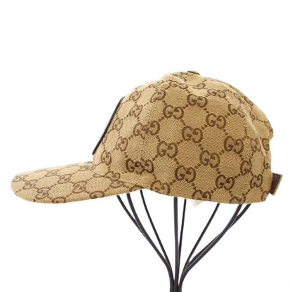 Gucci Hat Baseball Cap GG Canvas Leather Logo Patch All Over Pattern M 58cm