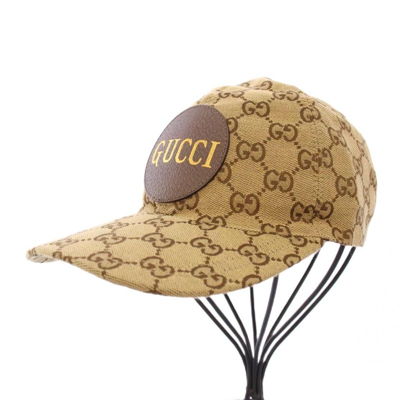Gucci Hat Baseball Cap GG Canvas Leather Logo Patch All Over Pattern M 58cm