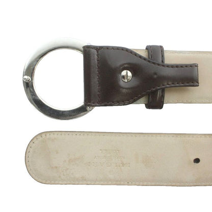 Bvlgari Belt Leather Buckle Round Logo Silver Hardware 110 44 Brown XZ • OH •