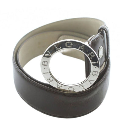 Bvlgari Belt Leather Buckle Round Logo Silver Hardware 110 44 Brown XZ • OH •