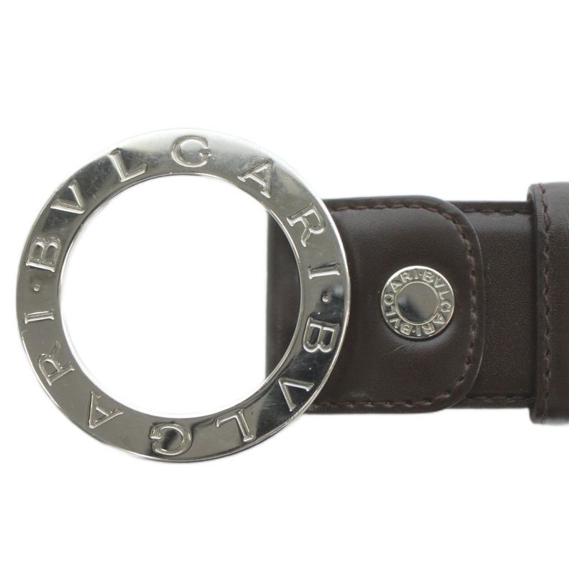 Bvlgari Belt Leather Buckle Round Logo Silver Hardware 110 44 Brown XZ • OH •