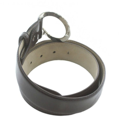 Bvlgari Belt Leather Buckle Round Logo Silver Hardware 110 44 Brown XZ • OH •