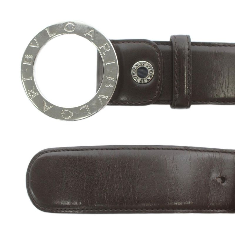 Bvlgari Belt Leather Buckle Round Logo Silver Hardware 110 44 Brown XZ • OH •