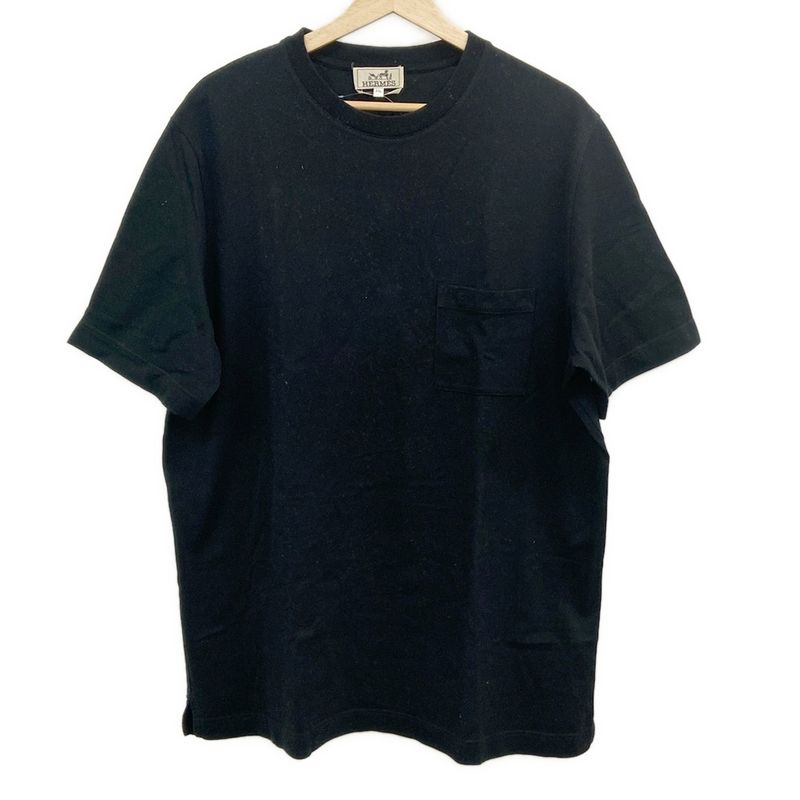 Hermes Short Sleeve T-shirt Sizes XXL XL Men's - Black Chest Pocket 100% Cotton