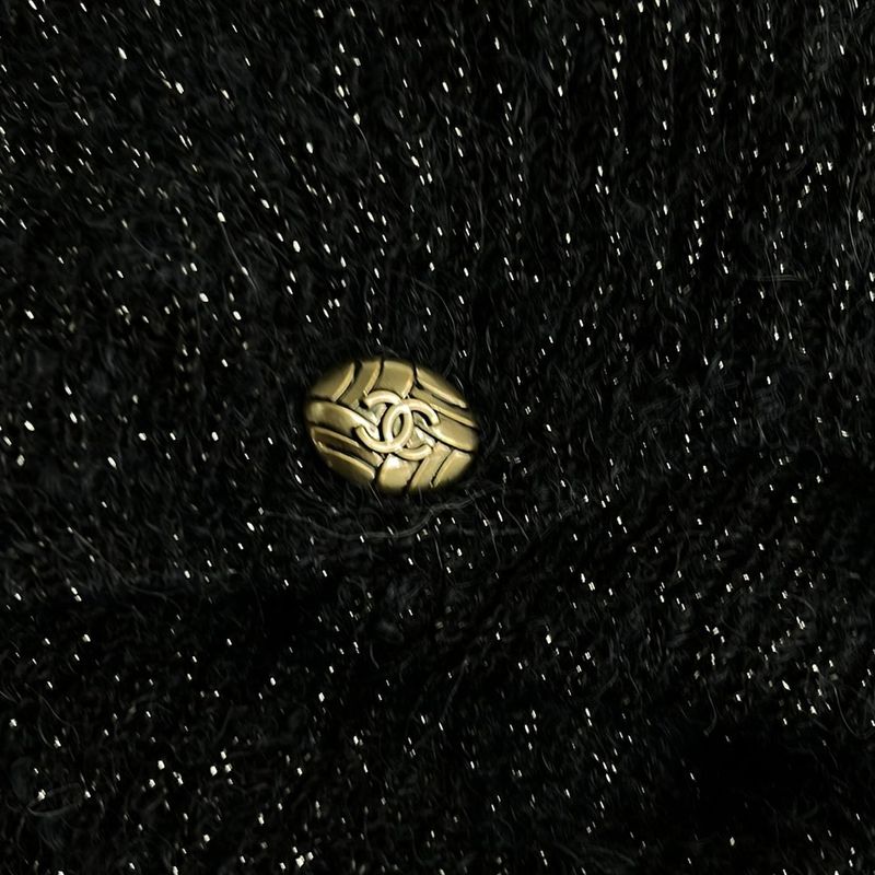 Chanel Women's Long Sleeve Sweater - Black X White X Dark Gray High Neck Lamé