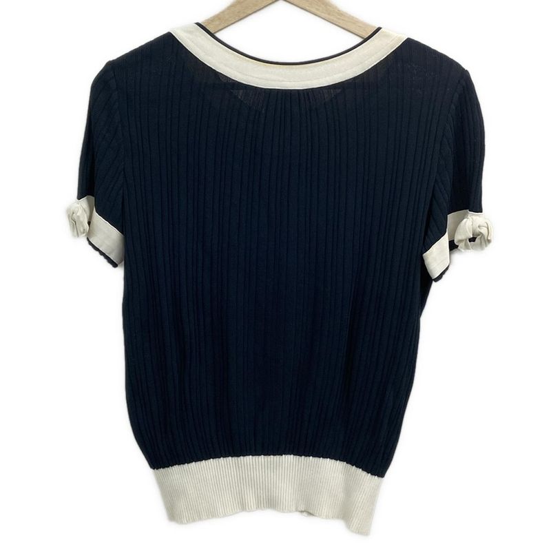Chanel Short Sleeve Sweater Size 38 M Women's - P47915 Dark Navy X White 2014
