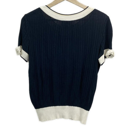 Chanel Short Sleeve Sweater Size 38 M Women's - P47915 Dark Navy X White 2014